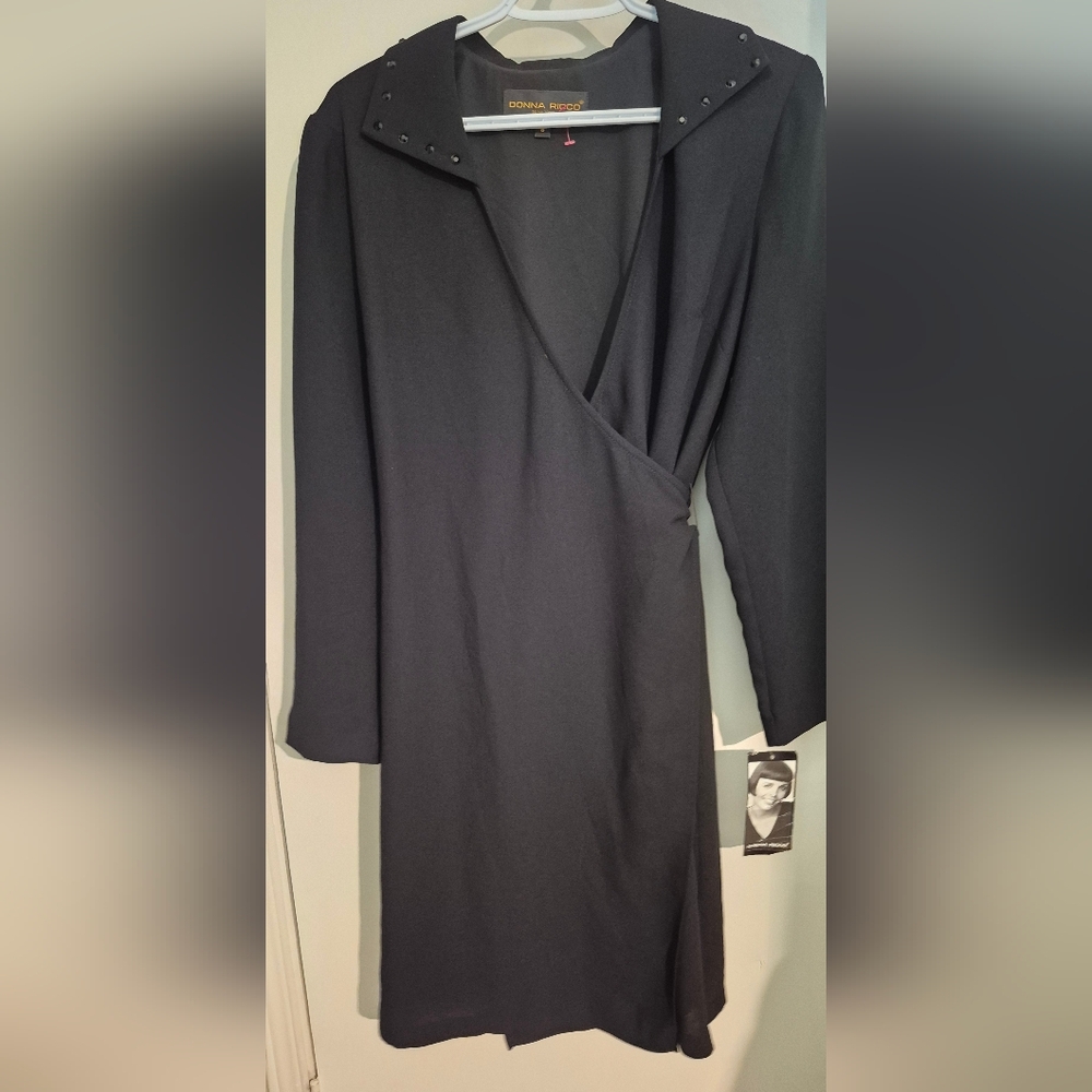 Elegant Black Wrap Dress By Donna Ricco SZ.8 NWT